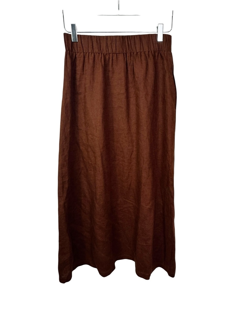 Quince Linen Maxi Skirt Sz S Chocolate Brown 100% European Linen Pockets